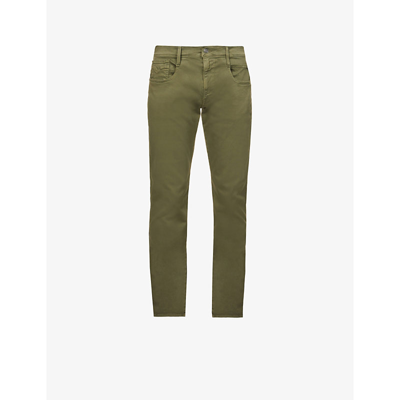 Replay Anbass Hyperflex Slim-fit Stretch-denim Jeans In Combat Green