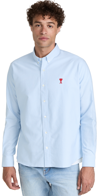 Ami Alexandre Mattiussi Adc Button-down Collar Logo-embroidered Striped Cotton Oxford Shirt In Sky Blue/white