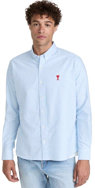 Ami Alexandre Mattiussi Ami De Coeur Striped Button-down Shirt In Sky Blue / White