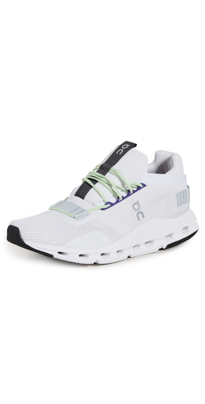 On Cloudnova Rubber-trimmed Mesh Running Sneakers In White/blue
