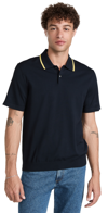 Theory Goris Tipped Knit Polo In Baltic/cyber Yellow