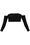 Alexander Mcqueen Woman - Black Long Sleeve Crop Top With Off Shoulders In Black