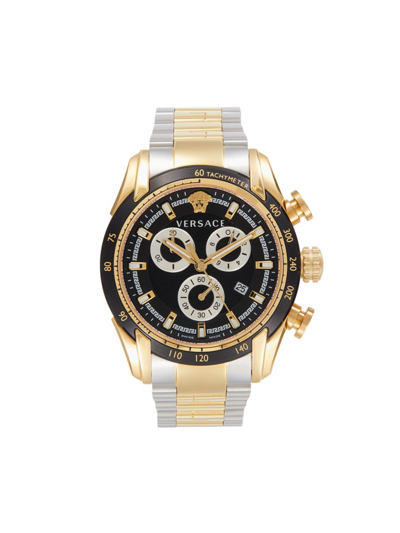 Versace Men's 44mm Two-tone Stainless Steel Chronograph Bracelet Watch In Black