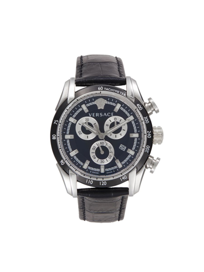 Versace Men's 44mm Stainless Steel & Leather Chronograph Watch In Black