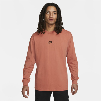 Nike Sportswear Premium Essentials Men's Long-sleeve T-shirt In Madder Root,black