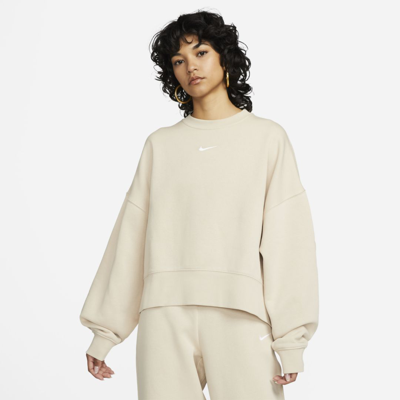 Nike Women's  Sportswear Collection Essentials Oversized Fleece Crew Sweatshirt In Sanddrift/white