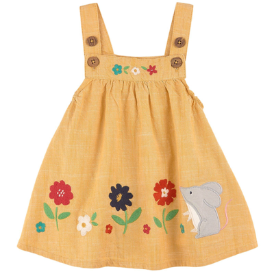 Frugi Kids'  Hollie Dress Bumblebee Chambray/flowers In Yellow
