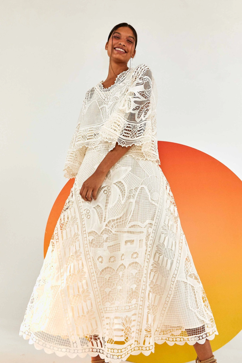 ワンピース FARM RIO Women Mid Skirts 337903 L0036 WHITE Off-White Richelieu LENZING™ ECOVERO™ Euroflax™ Maxi Dress