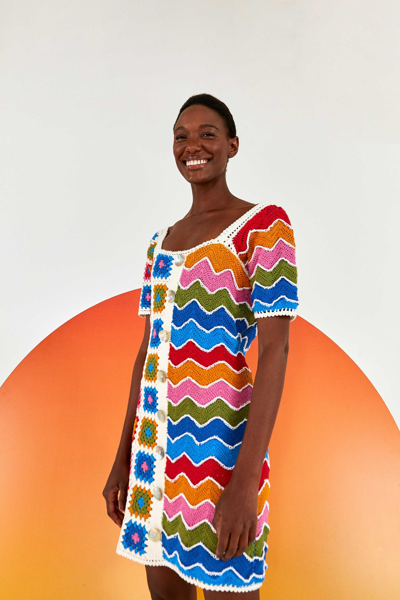Farm Rio Mixed Textures Crochet Mini Dress In Multi | ModeSens