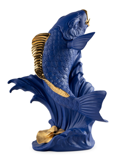 Lladrò Boldblue Koi Porcelain Sculpture In Blue Gold
