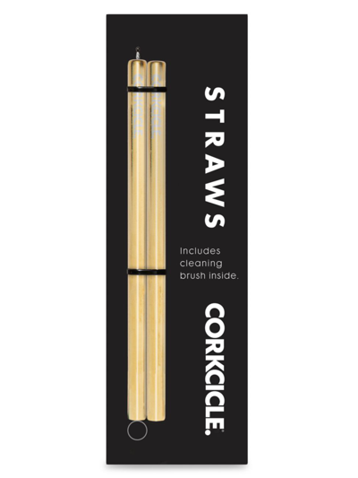 Corkcicle Sparkly 2-piece Straw Set In Cocktail Gold
