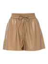 Good American Better Than Faux Leather Drawstring Shorts In Warm Caramel