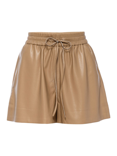 Good American Better Than Faux Leather Drawstring Shorts In Warm Caramel003