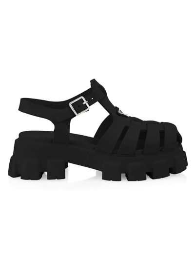 Prada Soft Cage Rubber Sandals In Black