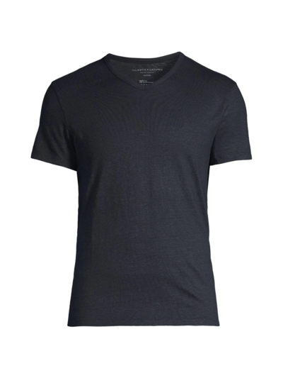 Majestic Stretch Linen V-neck Tee In Marine