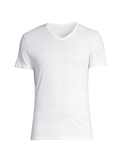 Majestic Stretch Linen V-neck Tee In Blanc