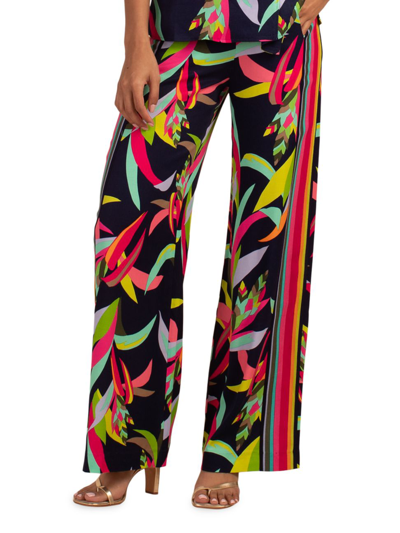 Trina Turk Birds Of Paradise Printed Split Hem Coverup Pants In Black Multi