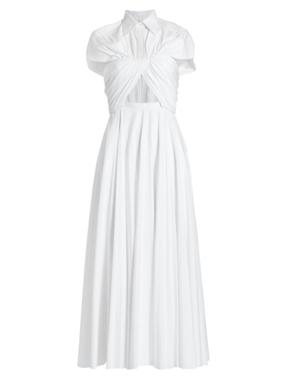 Brandon Maxwell Pleated Crisscross-bodice Midi-dress In White