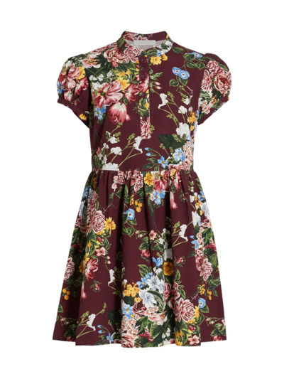 See By Chloé Floral Puffed-sleeve Pleated Mini Dress In Multicolor Red