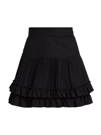 Brandon Maxwell Pleated Tiered Cotton-poplin Mini Skirt In Black