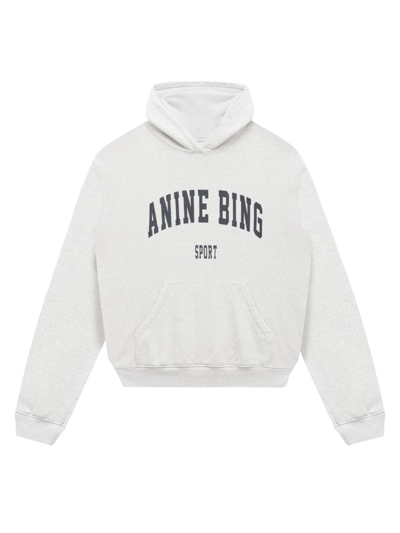 Anine Bing Harvey Sport Logo Hoodie In Grey Melange