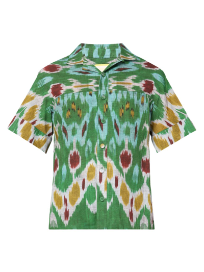 Erdem Philip Convertible-collar Printed Cotton And Linen-blend Shirt In Green