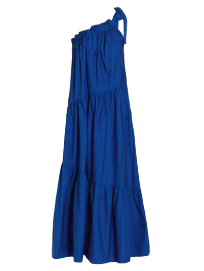 Xirena Maisie One-shoulder Tiered Cotton Dress In Azure