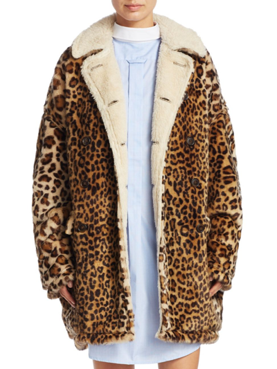 R13 Leopard Print Faux Fur Hunting Coat