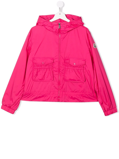 Moncler Teen Hooded Lightweight Rain Jacket In Pink