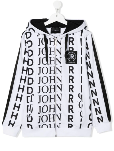 John Richmond Junior Kids' Logo-print Zip-front Hoodie In White