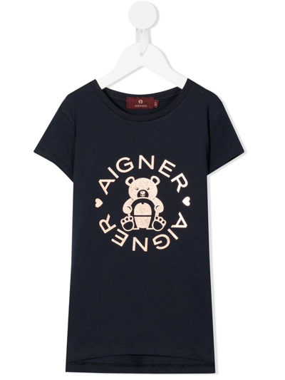 Aigner Kids' Logo-print Short-sleeved T-shirt In Blue