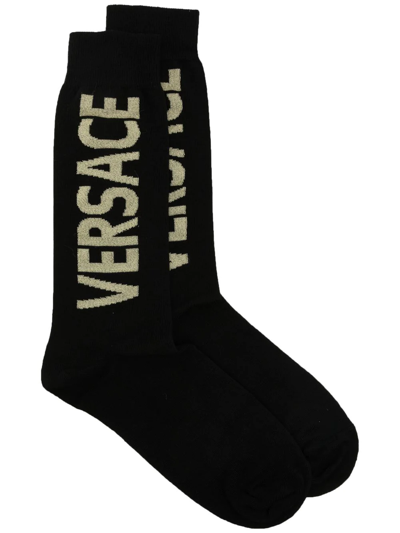 Versace Logo-lettering Ankle Socks In Black