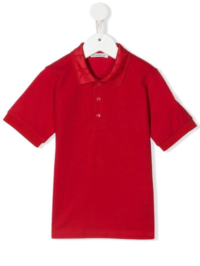 Moncler Kids' Logo-collar Polo Shirt In Red