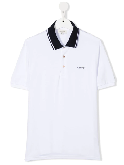 Lanvin Enfant Teen Embroidered Logo Polo Shirt In White