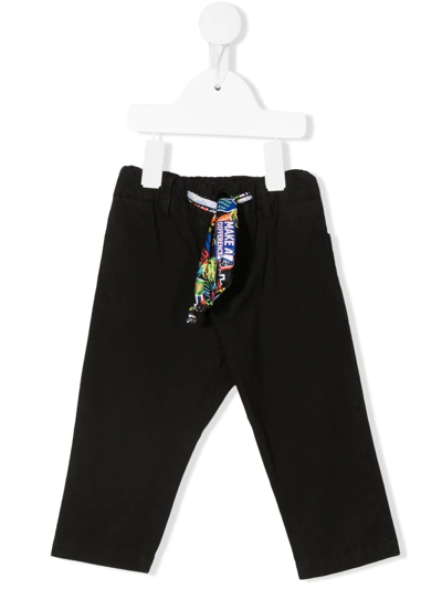 Daniele Alessandrini Babies' Drawstring Cotton Trousers In Black