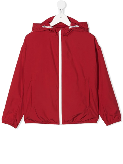 Emporio Armani Teen Logo Print Zip Hooded Jacket In Red