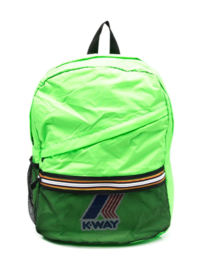 K-way Kids' Logo-print Zipped Backpack In Green