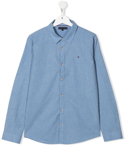 Tommy Hilfiger Junior Teen Logo-print Cotton Shirt In Blue