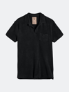 Oas Plain Cotton Terry Polo Shirt Navy  Company In Black