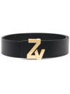 Zadig & Voltaire Womens Noir Zv Initiale Leather Belt In Black