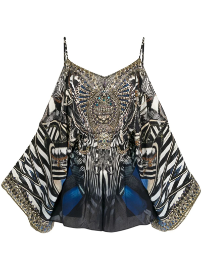 Camilla Silk Drop Shoulder Playsuit In Knight Of The Wild