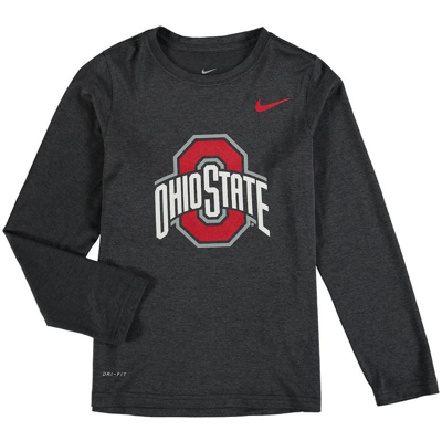Nike Kids' Youth  Heathered Grey Ohio State Buckeyes Legend Logo Long Sleeve Performance T-shirt
