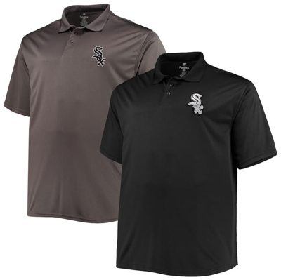 Profile Men's Black, Charcoal Chicago White Sox Big And Tall Two-pack Polo Shirt Set In Black,charcoal