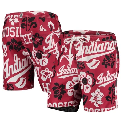 WES & WILLY WES & WILLY CRIMSON INDIANA HOOSIERS FLORAL VOLLEY LOGO SWIM TRUNKS