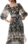 Alice And Olivia Clarabelle Print Tie Hem Cotton & Silk Blouse In Dream Castle