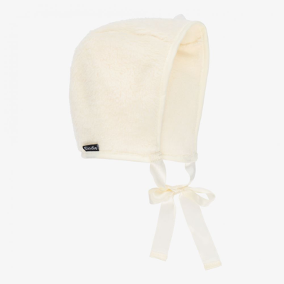Elodie White Faux Fur Baby Bonnet In Ivory