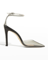 Stuart Weitzman ‘glam' Crystal Ankle Strap Pvc Stiletto Pumps In Flannel Black Cle