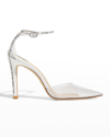 Stuart Weitzman Stuart Glam Pvc Embellished Ankle-strap Pumps In Clearwhiteclear