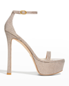 STUART WEITZMAN NUDISTCURVE HOLLYWOOD SHIMMERY PLATFORM SANDALS