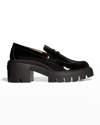 Stuart Weitzman Soho 60mm Platform Leather Loafers In Black